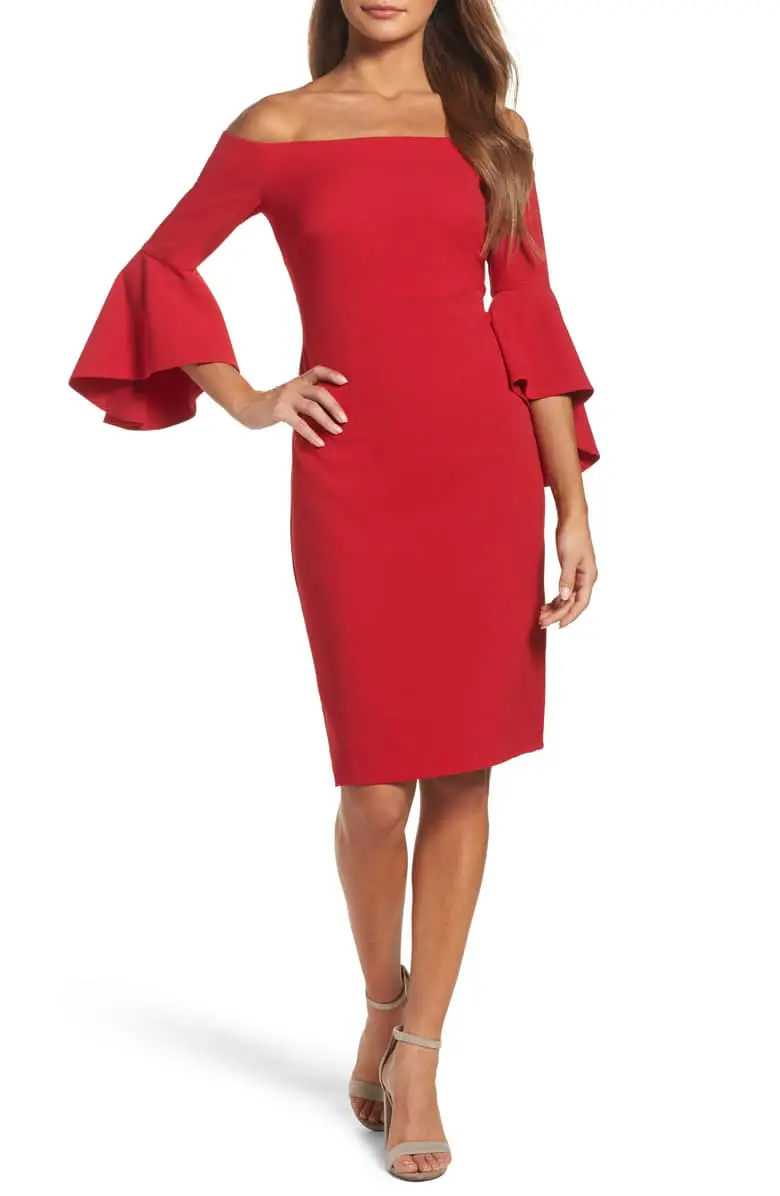 Best Red Dress How To Wear A Red Dress Off the Shoulder Dress CHELSEA28 Paris Chic Style 6