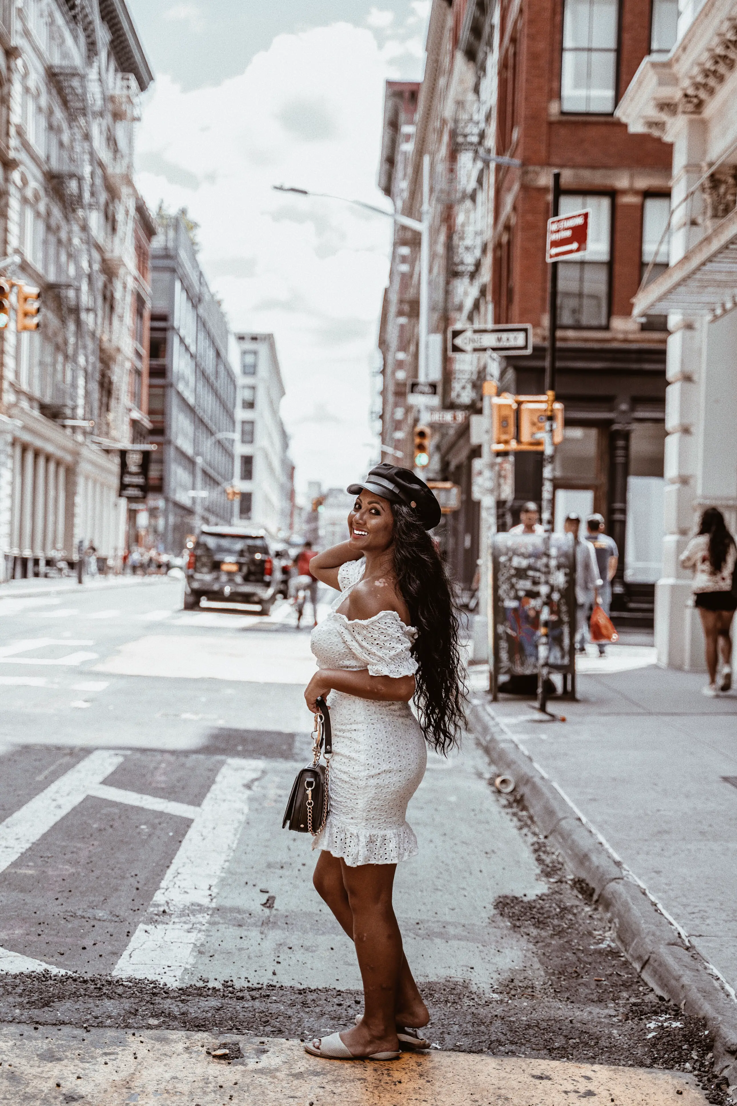 Marjolyn Lago Marj what to wear in new york city paris chic style off the shoulder white dress