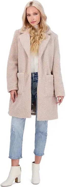 French Connection Minimalist Faux Shearling Midi Coat For Winter Paris Chic Style